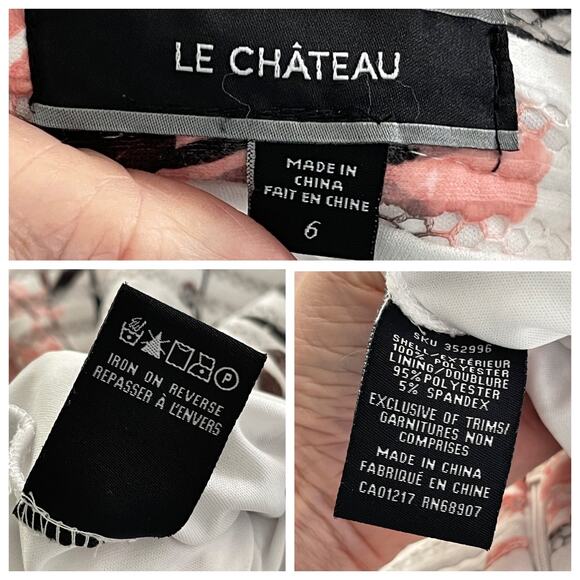 Le Chateau VINTAGE Skirt Womens Sz 6 White Pink Floral A-Line Lined Perforated - Picture 10 of 10